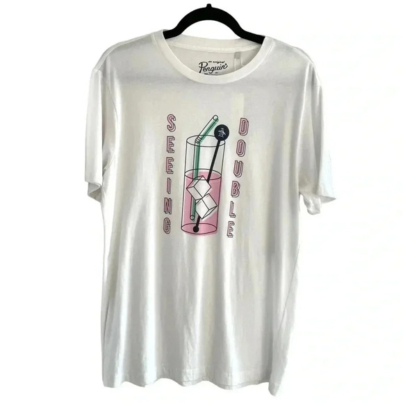 Penguin Cocktail Graphic Tee Short Sleeve Tshirt Seeing Double - Picture 1 of 5